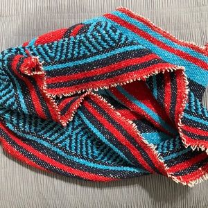 Aztec red and blue patterned infinity scarf